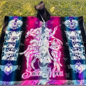 Sailor moon adult size alpaca poncho, one size, unisex, hooded. Made in Ecuador
